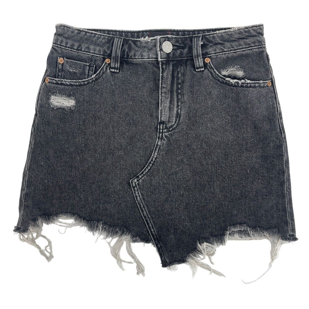 BDG Black Denim Mini Skirt Raw Hem Distressed Urban Outfitters Size Small